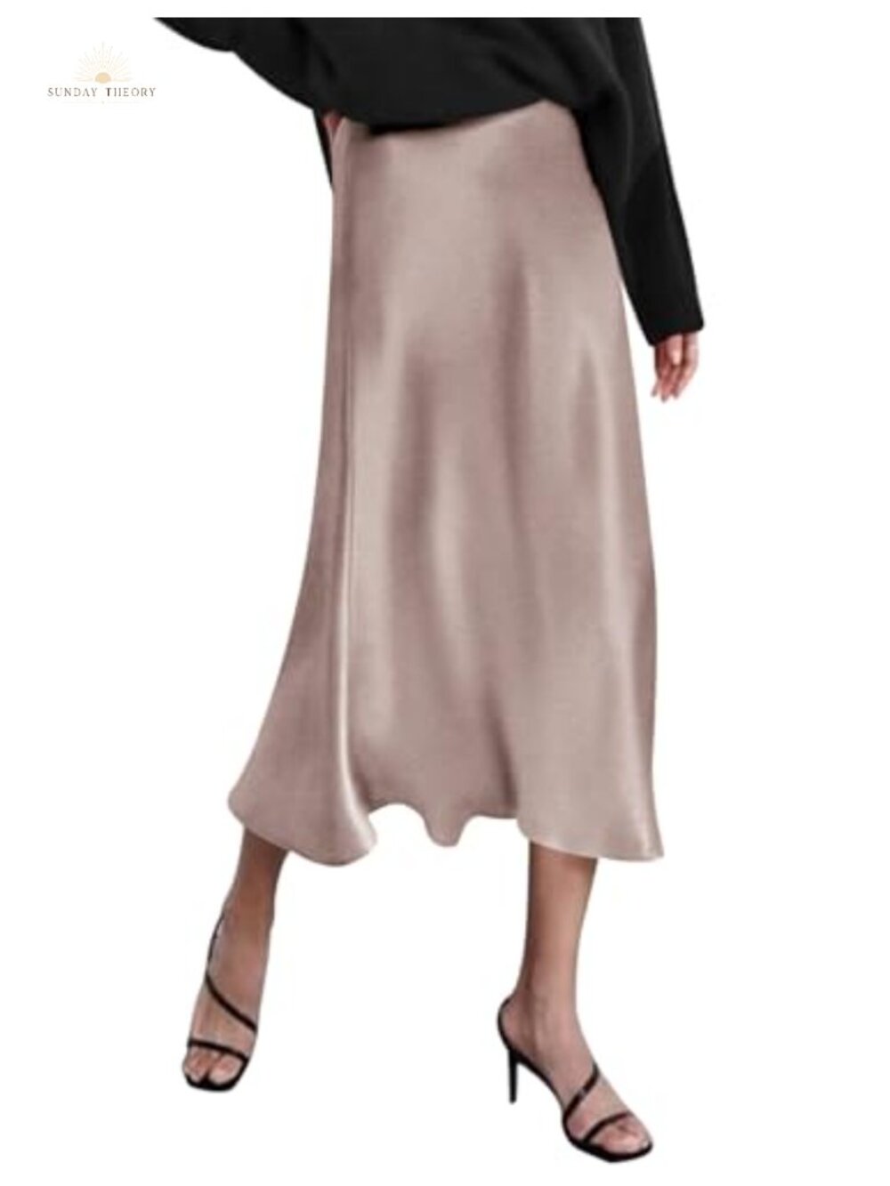 High Waist Satin Midi Skirt Elegant Silk Blend Women's Skirt